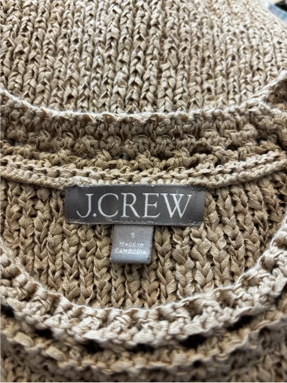J. Crew High Neck Textured Pointelle Sweater Tank Size Small S Taupe / Tan Top